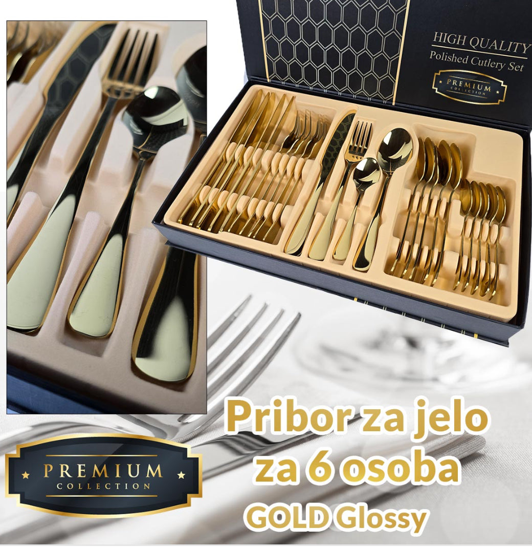 Premium pribor za jelo za 6 osoba - GOLD Glossy